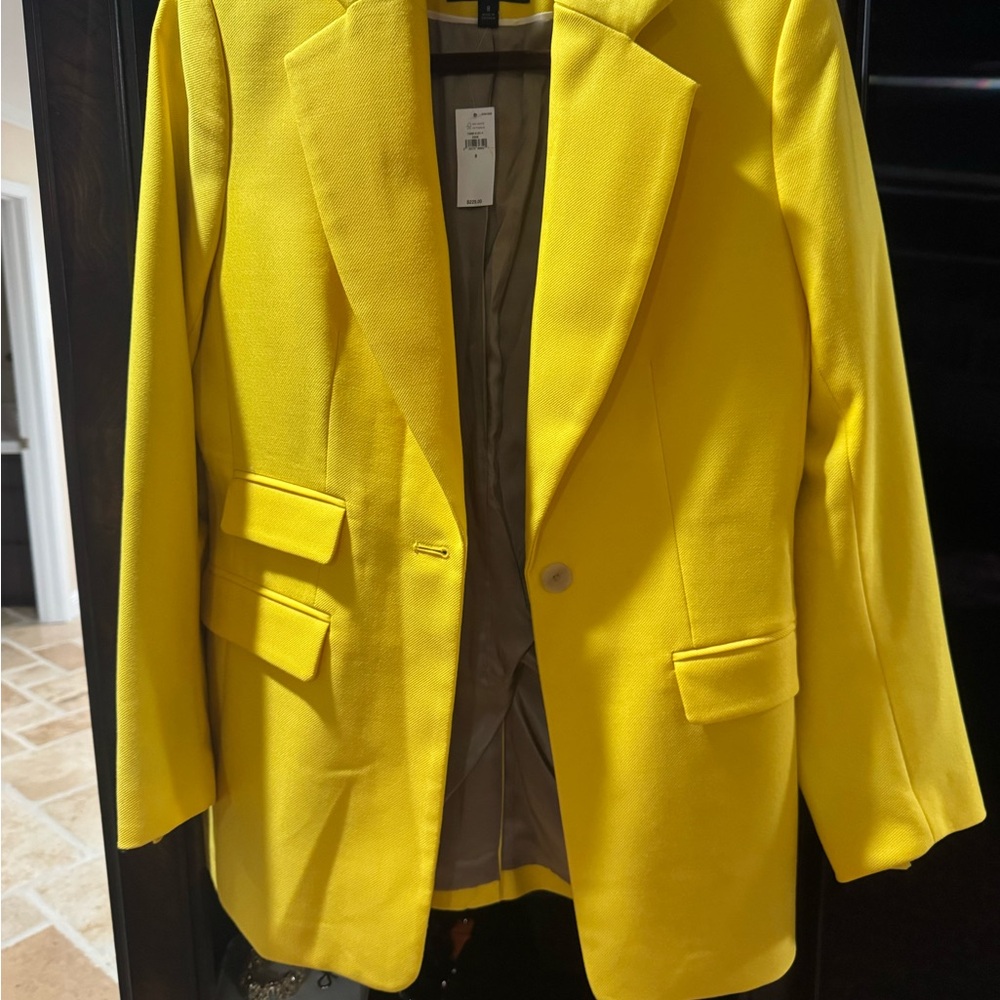 Banana Republic Long Wool Sculpt Blazer Yellow Size 8 NWT - Picture 5 of 13
